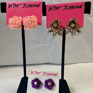 Betsey Johnson Earring Set of 3 Roses Studs and Jacket Style Authentic Vintage!